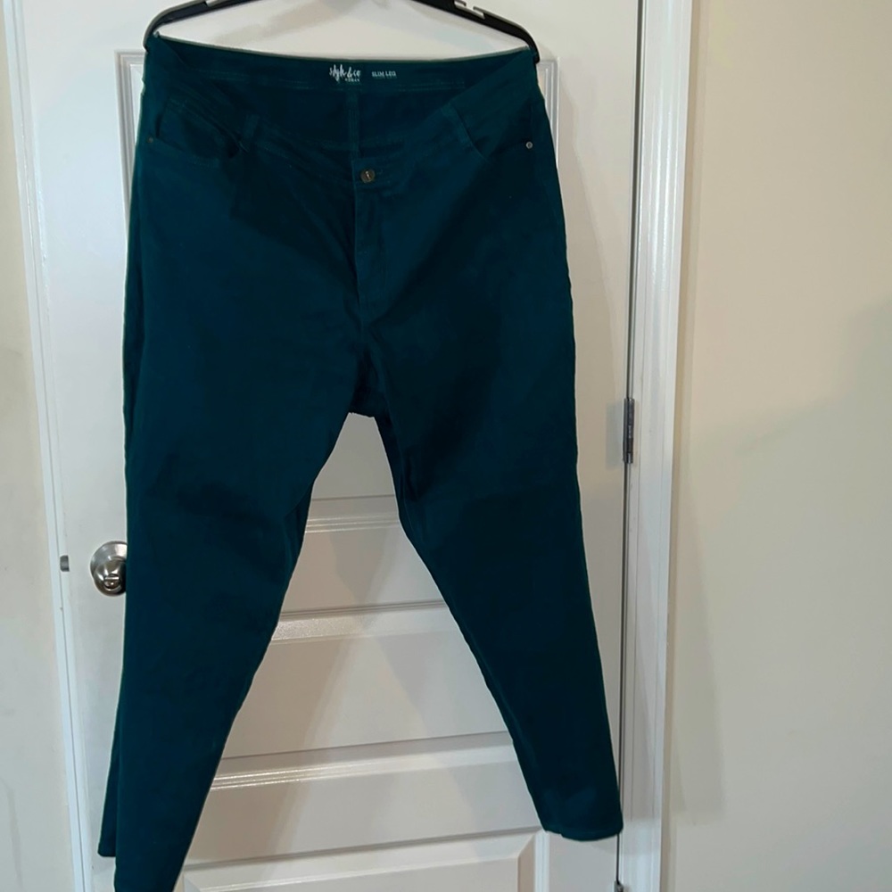 From Macy’s gently used straight leg dark teal denim jeans